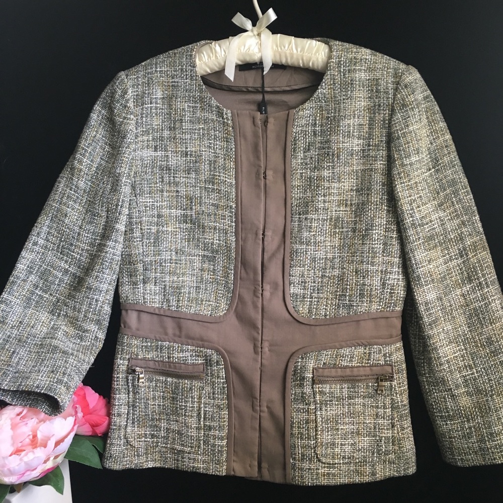 NWT Elie Tahari Brown Tweed Fitted Blazer - Sz 2